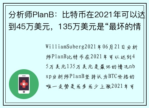 分析师PlanB：比特币在2021年可以达到45万美元，135万美元是“最坏的情况” 