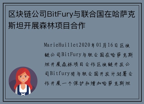 区块链公司BitFury与联合国在哈萨克斯坦开展森林项目合作 